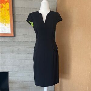 Black Cap-Sleeve Sheath Dress